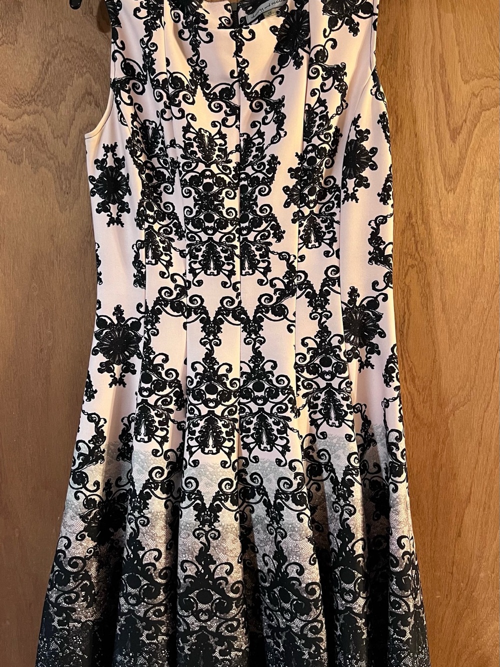 Danny & Nicole Black and Light Pink Baroque Fit-and-Flare Dress